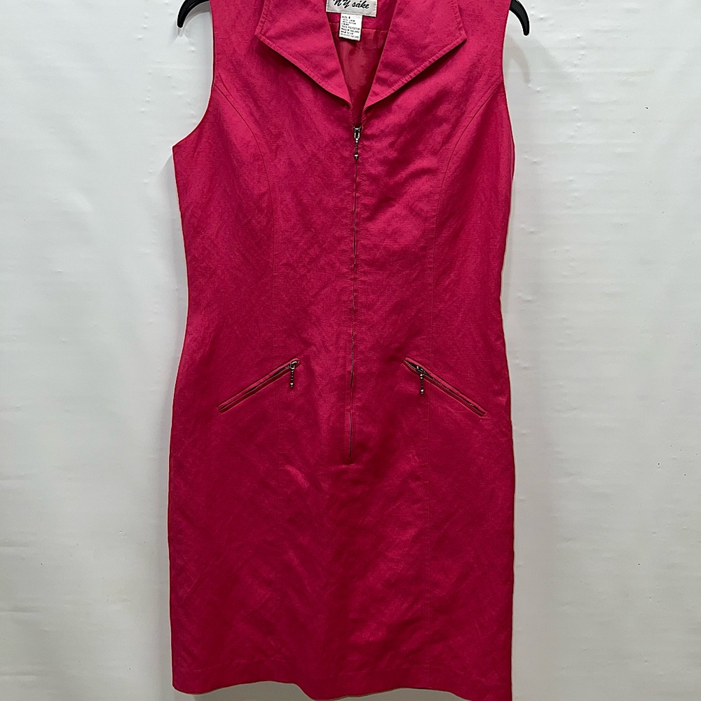 N Y Sake Dress Women’s Size 6 Red Sleeveless Linen Blend Lined Pockets